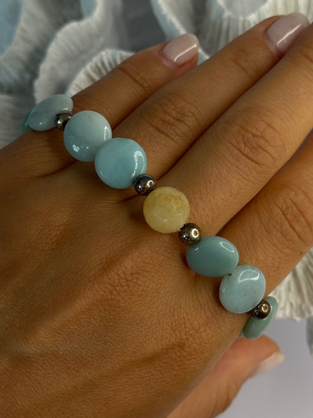 Beautiful 925 Sterling Silver Amazonite Stones Bracelet Length 7.5