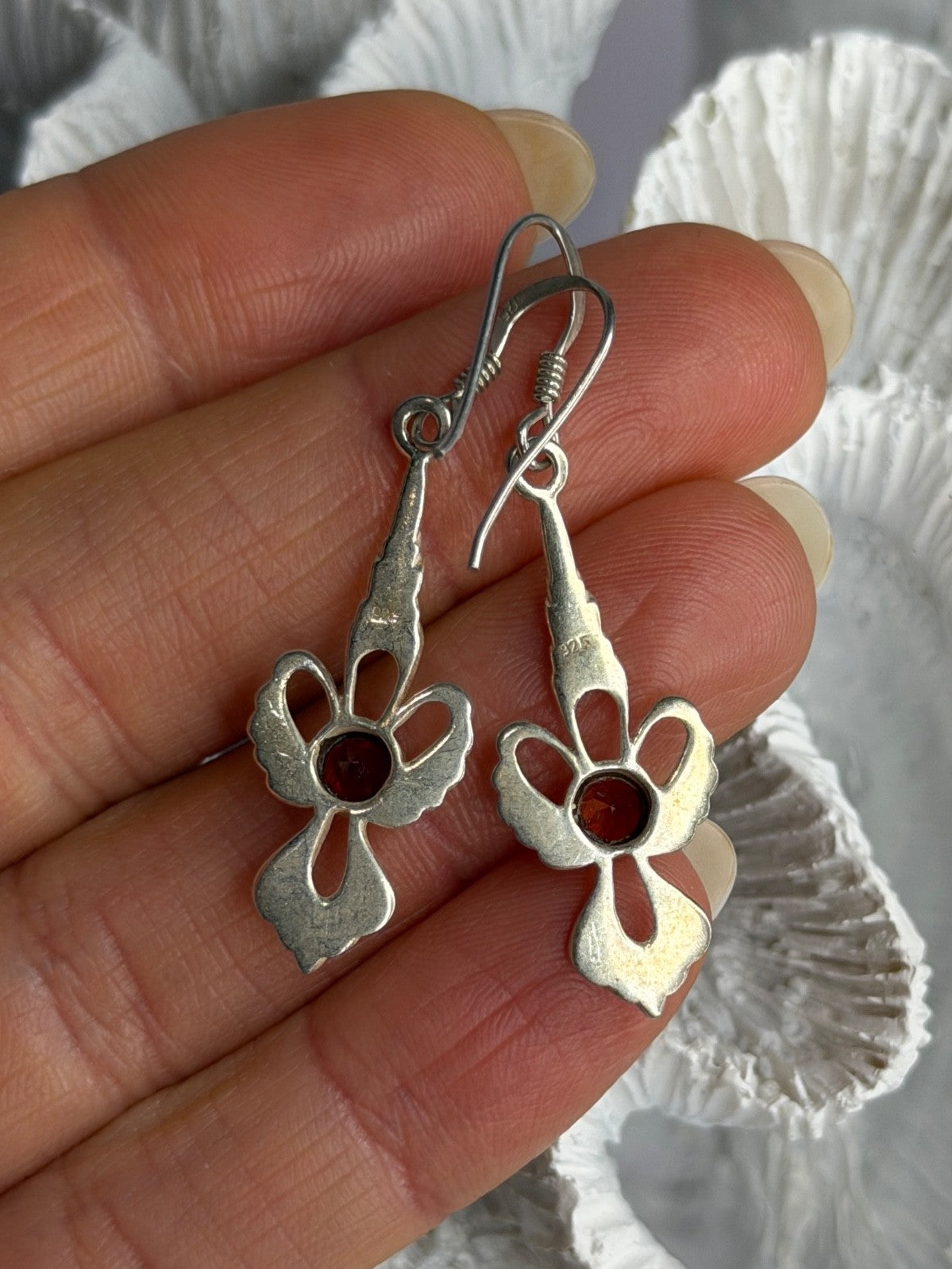 925 Sterling Silver Garnet Dangle Earrings