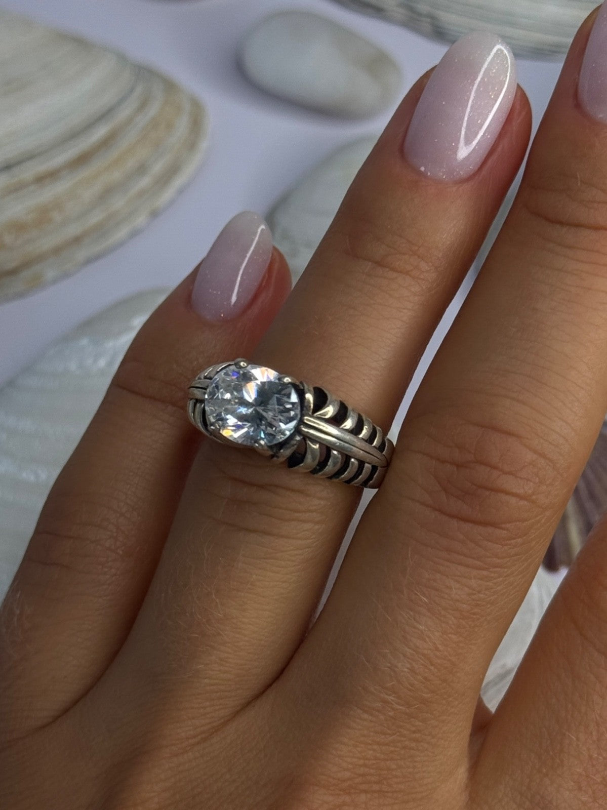 Kabana 925 Sterling Silver Cz Ring Size 6