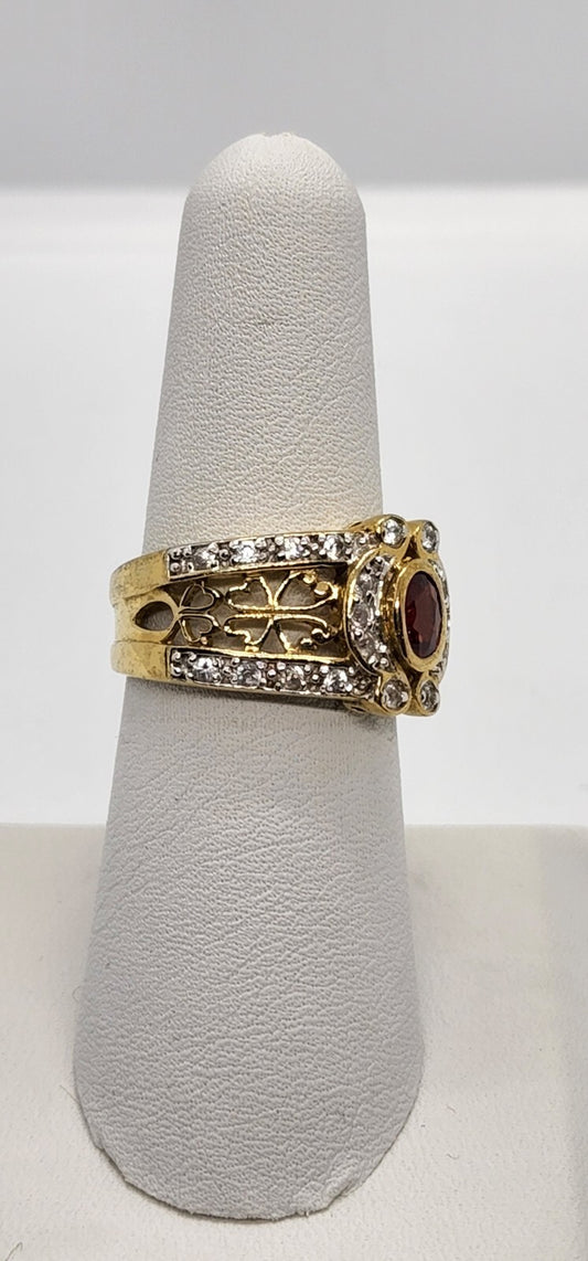 925 Sterling Silver Ruby & Quartz Ring Size 7