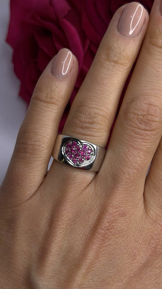 925 Sterling Silver Pink Topaz Heart Ring Size 7