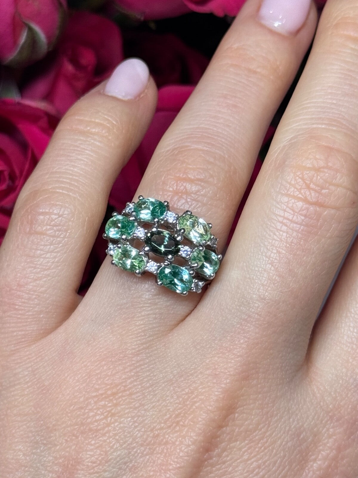 925 Sterling Silver Spinel & CZ Ring Size 6