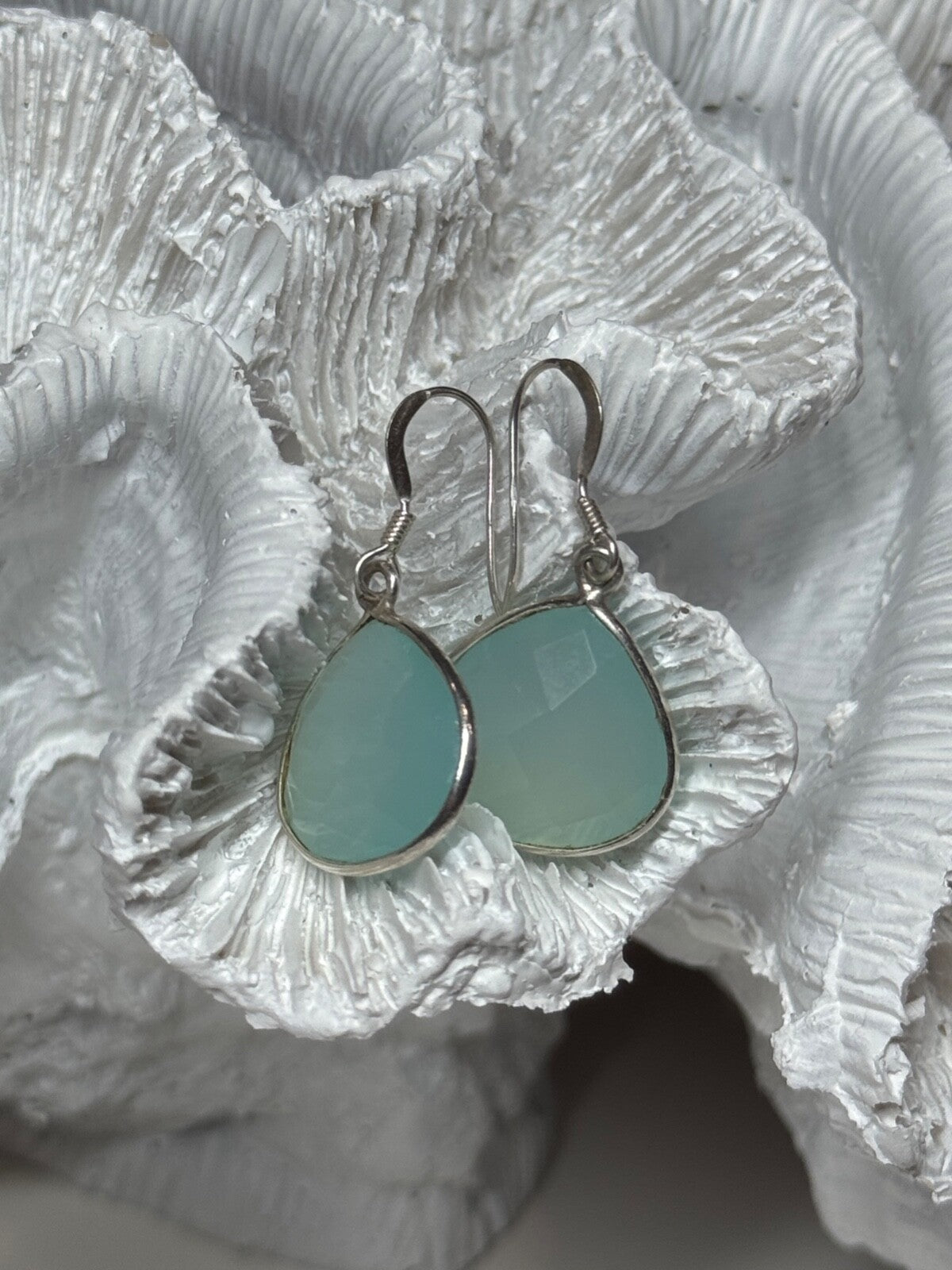 925 Sterling Silver Blue Beryl Earrings Length 1.1 Inch