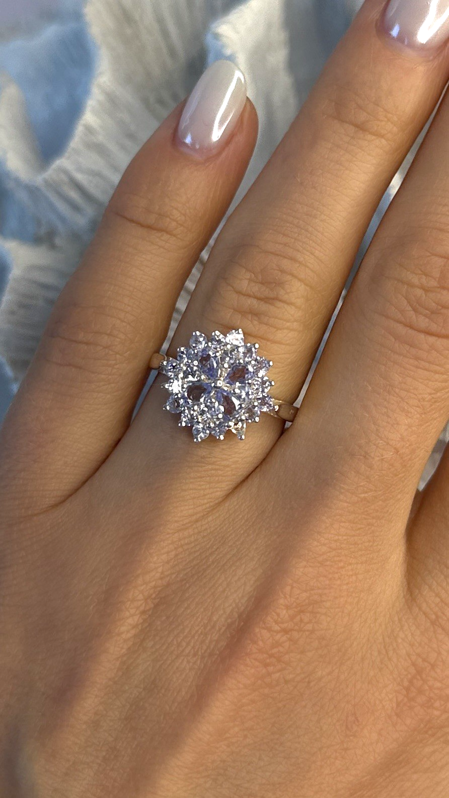 Floral 925 Sterling Silver Tanzanite Ring Size 7