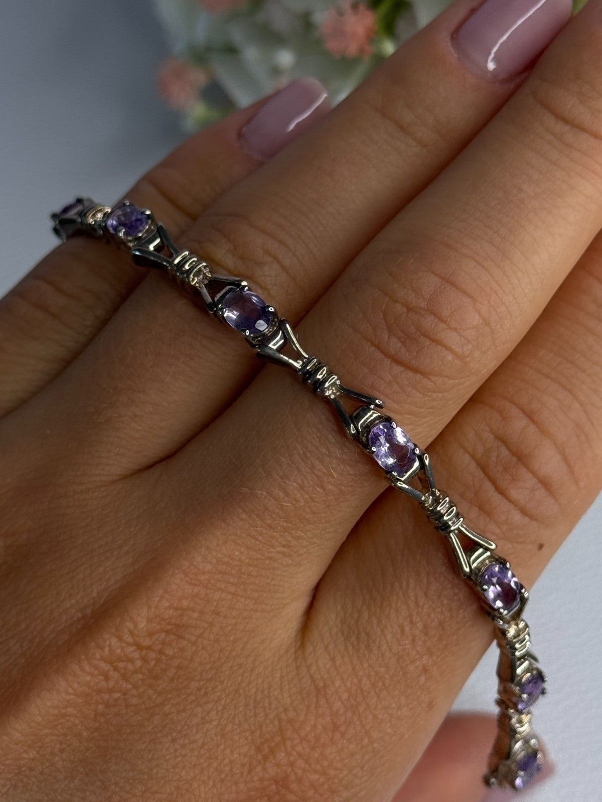 925 Sterling Silver Amethyst Bracelet Length 7.5