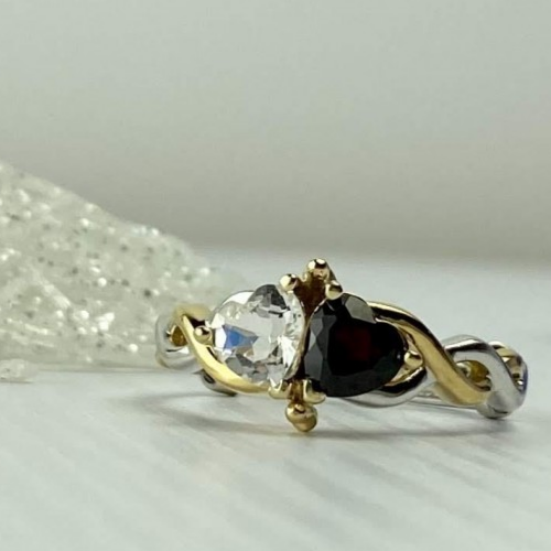 925 Sterling Silver Gold Plated Almandine & Spinel "Hearts" Ring Size 11.75