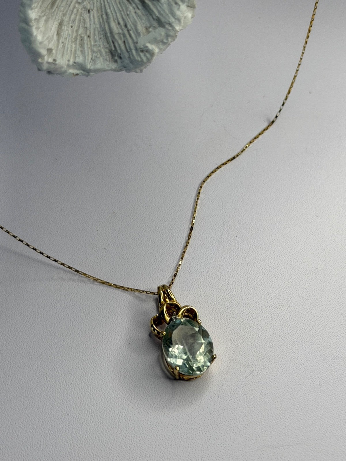 10K Yellow Gold Prasiolite & Diamond Necklace Length 18 Inch