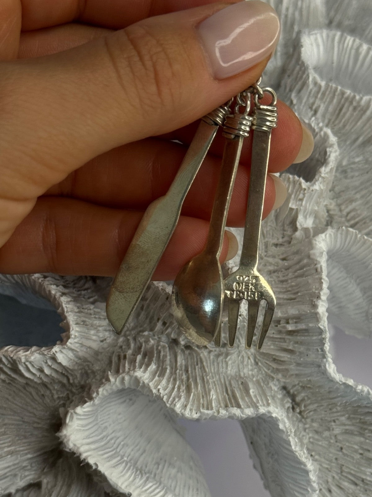 Vintage 925 Sterling Silver Spoon Knife Fork Pendant Length 2.70 Inch
