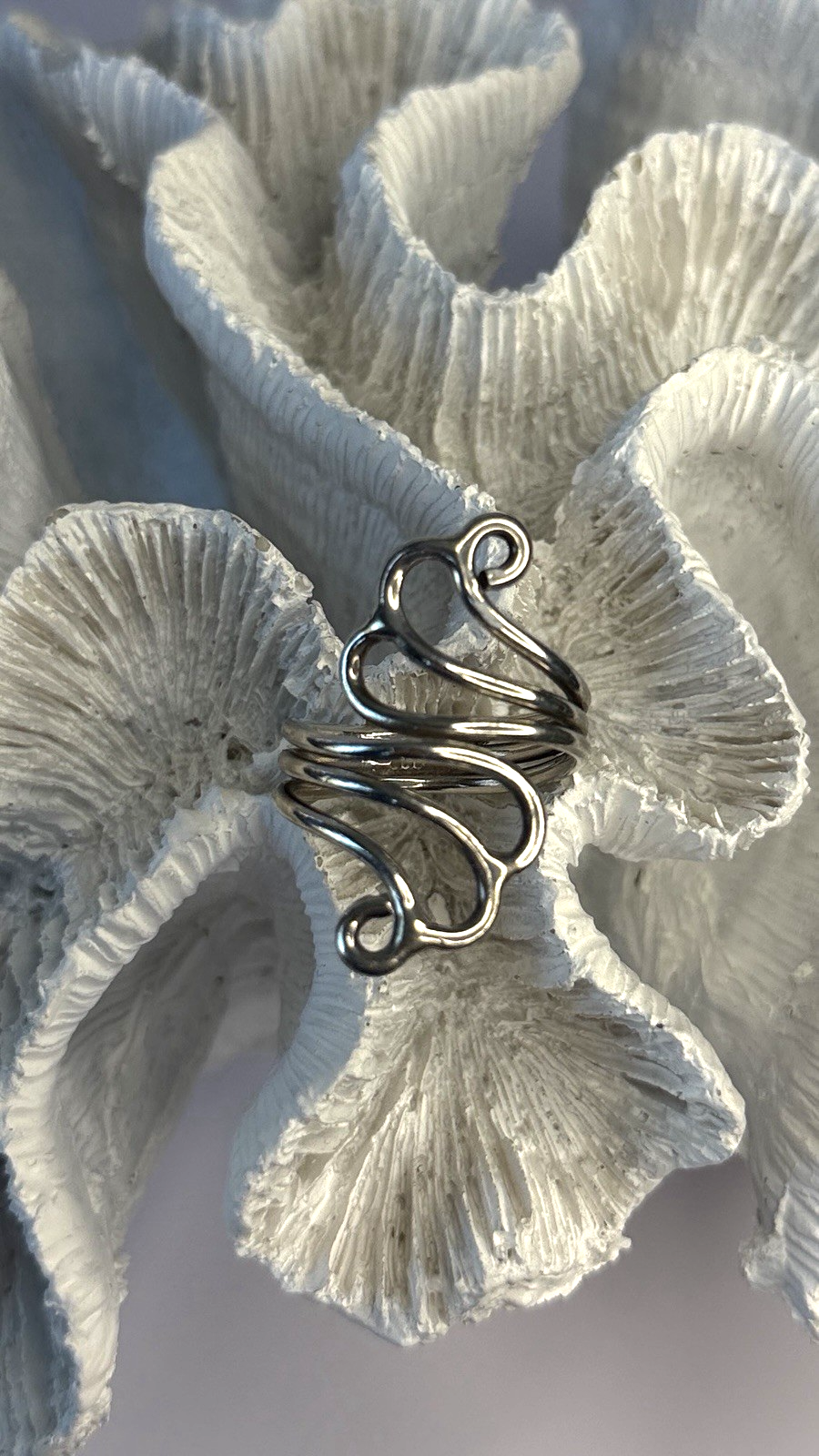 925 Sterling Silver Swirl Handcrafted Fork Ring Adjustable