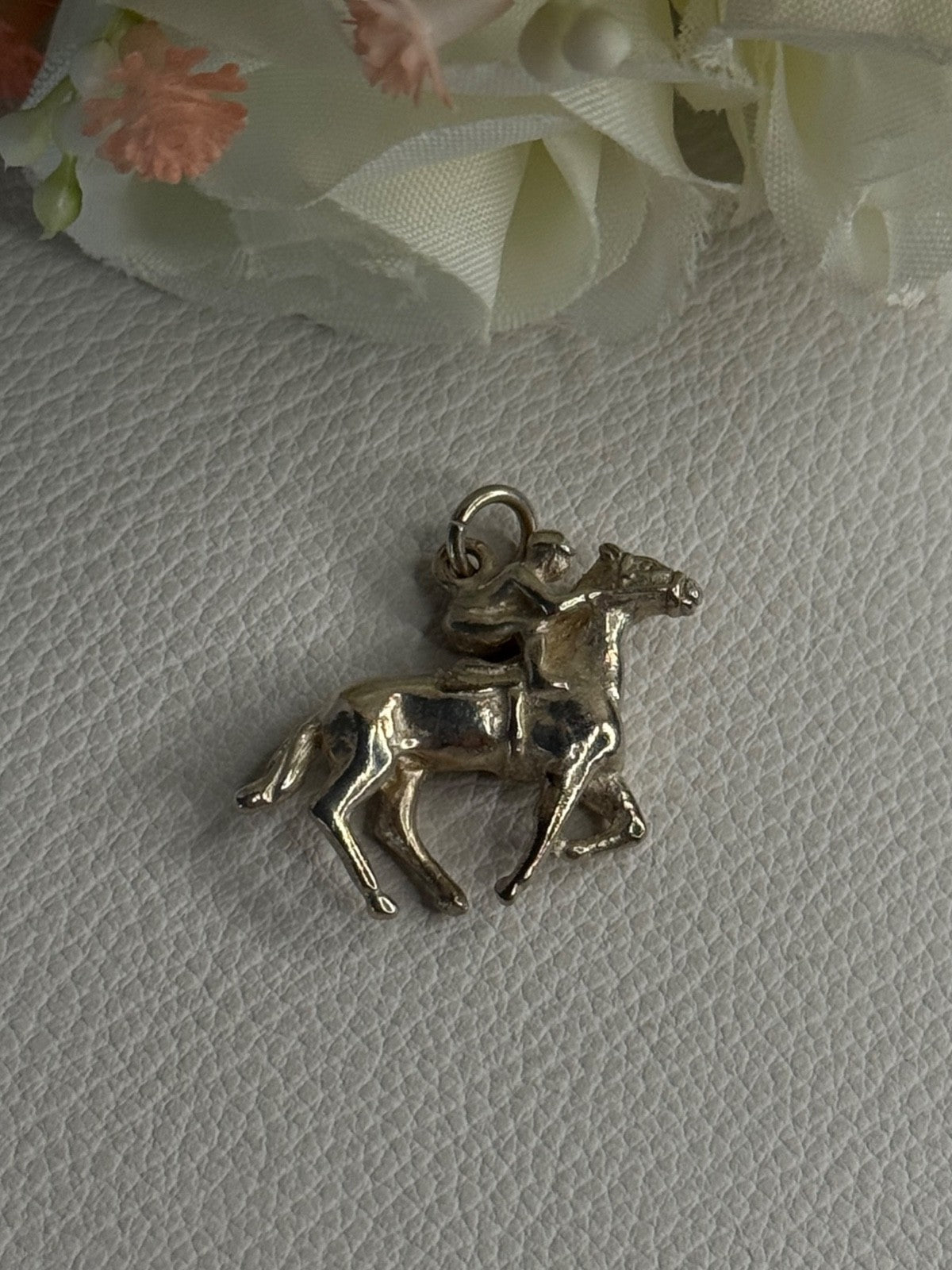 Horse & Jockey Lucky Racing Race Charm Pendant 925 Sterling Silver Length 1 Inch