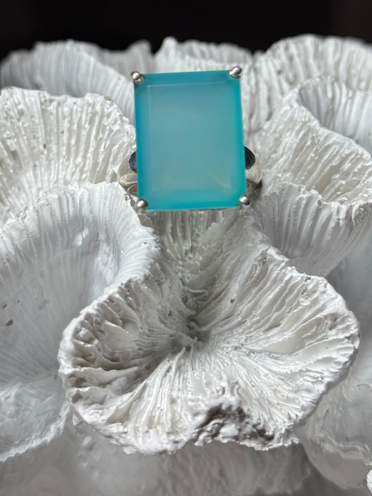 925 Sterling Silver Aquamarine Ring Size 7.5
