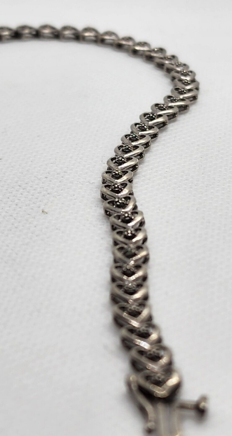 925 Sterling Silver Diamonds "Hearts" Bracelet Size 7.25 IN