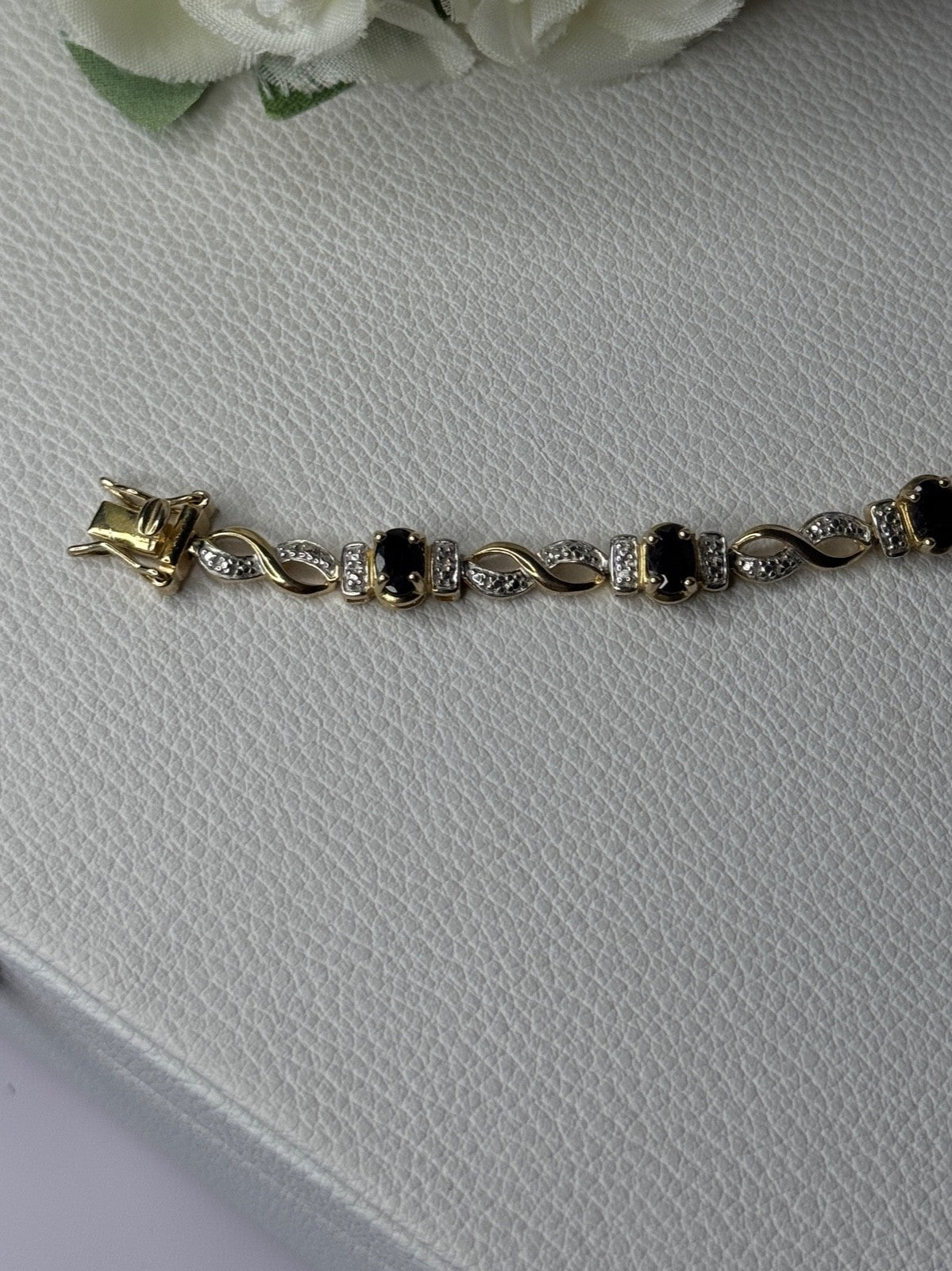 925 Sterling Silver Gold Plated Sapphire Bracelet Length 8.5 Inch