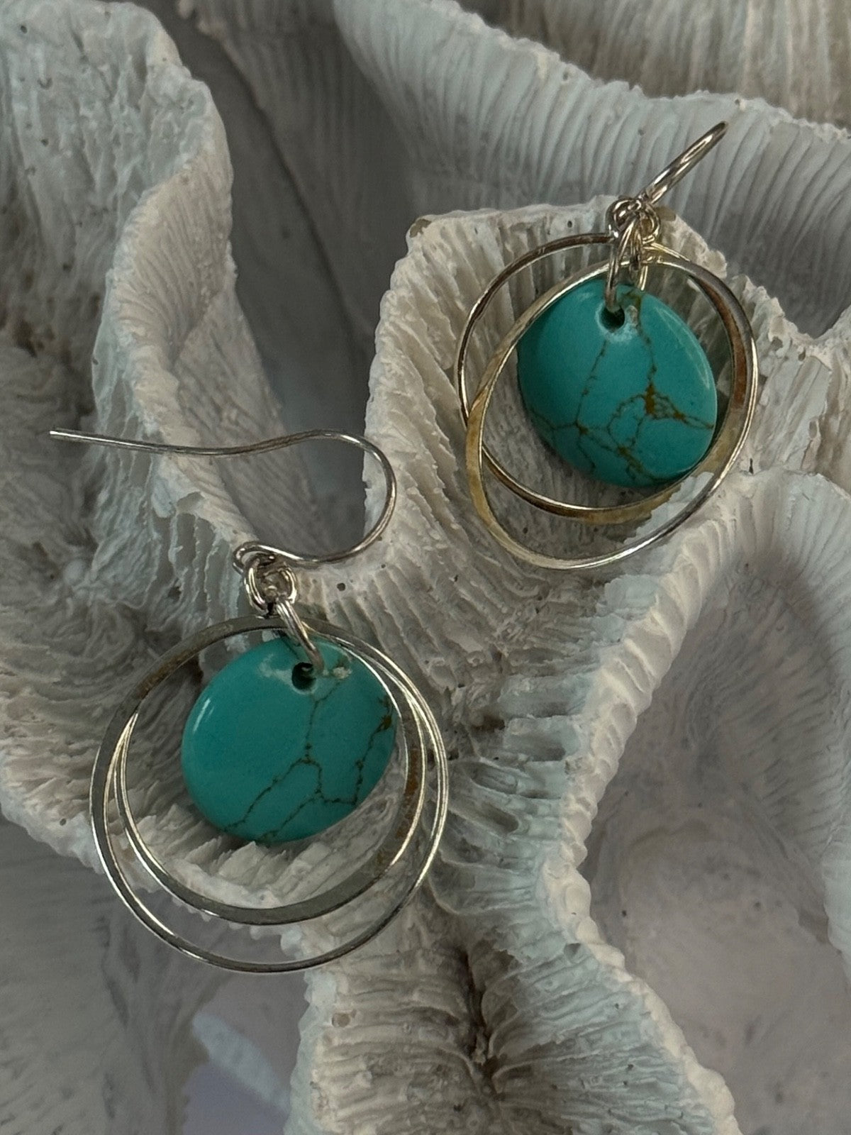 925 Sterling Silver Turquoise Earrings Length 1.60 Inch