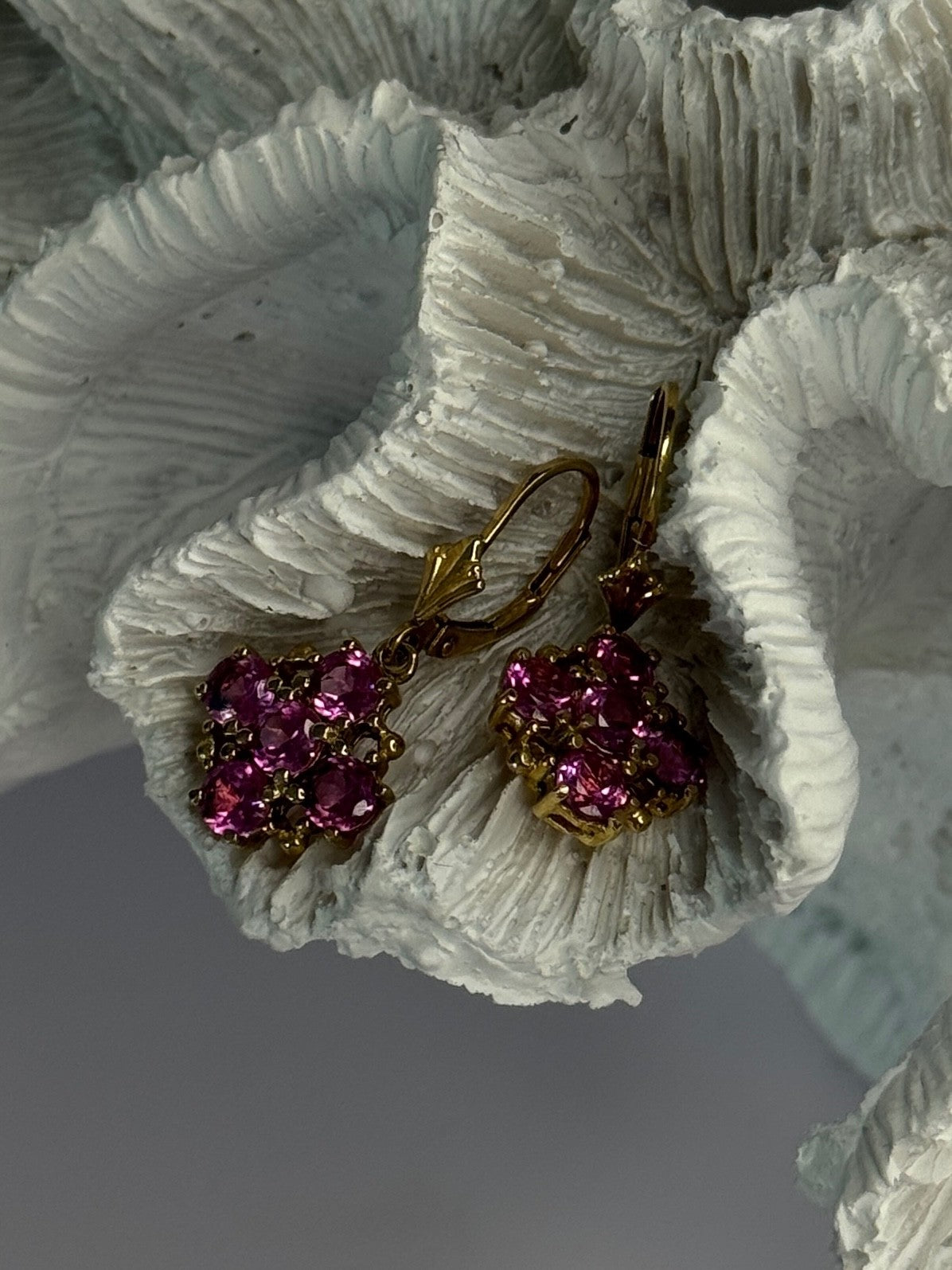 925 Sterling Silver Gold Plated Pink Topaz Earrings Length 1.1 Inch