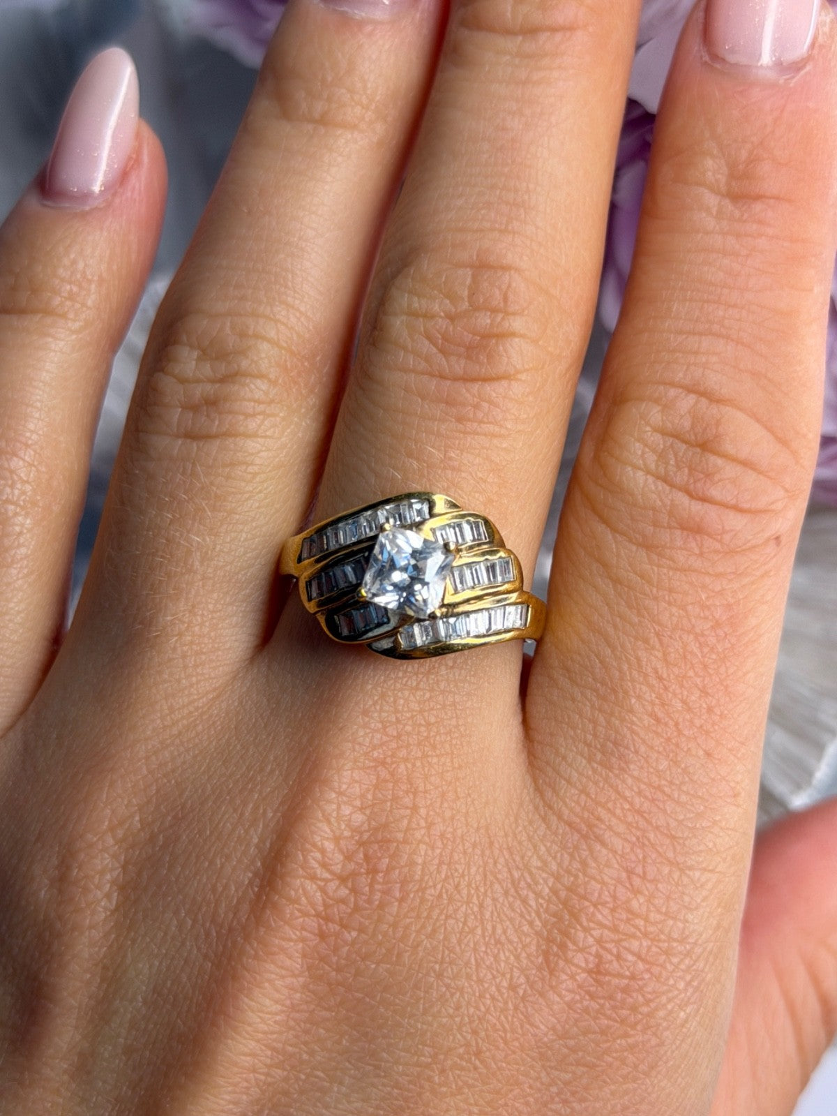 925 Sterling Silver Gold Plated Cz Ring Size 9.5