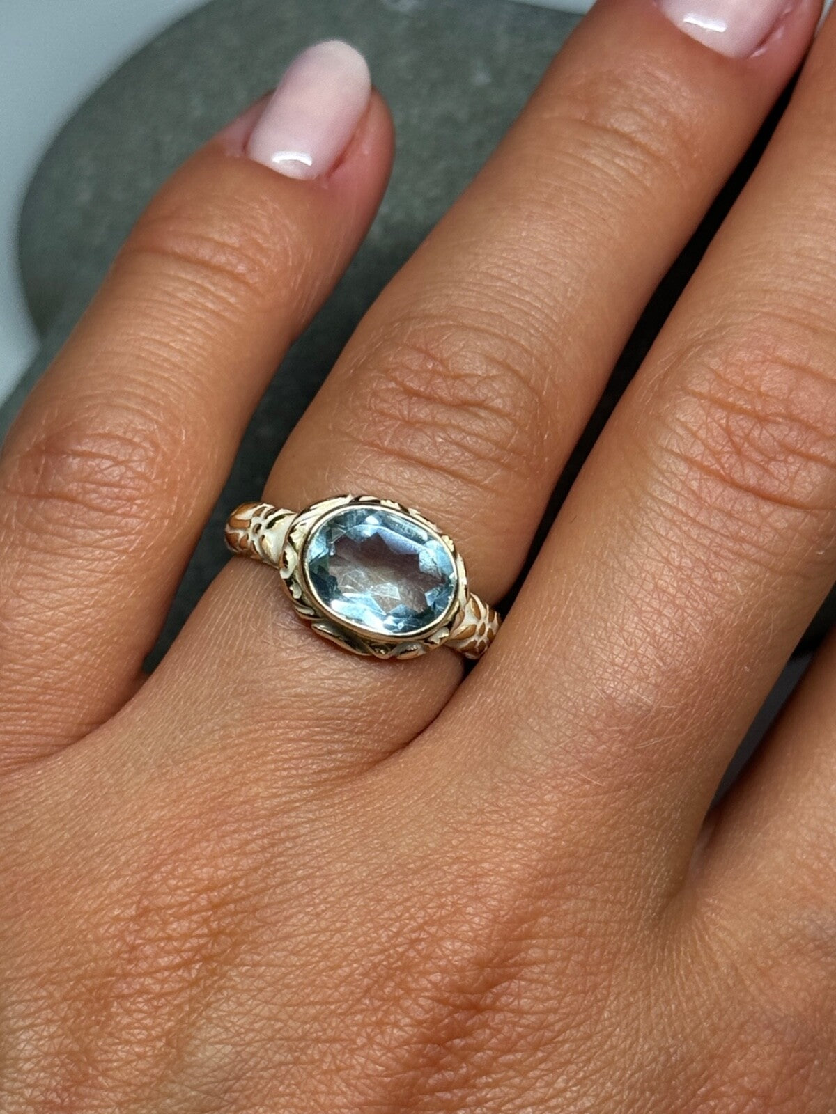 925 Sterling Silver Gold Plated Topaz Ring Size 6