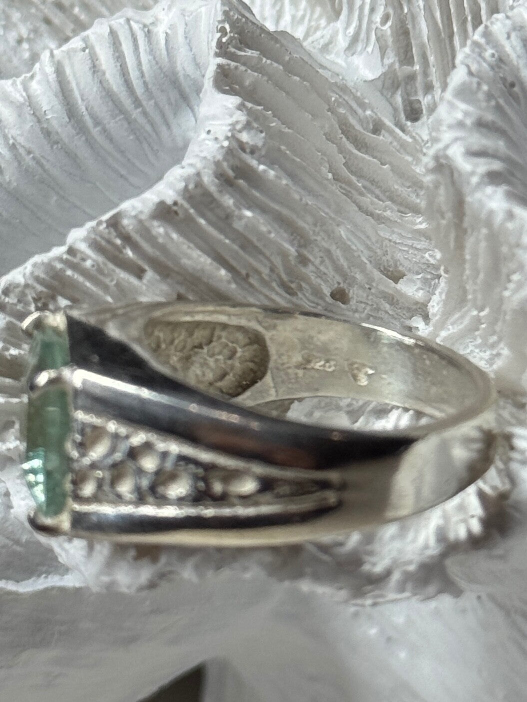 925 Sterling Silver Prasiolite Men'S Ring Size 9