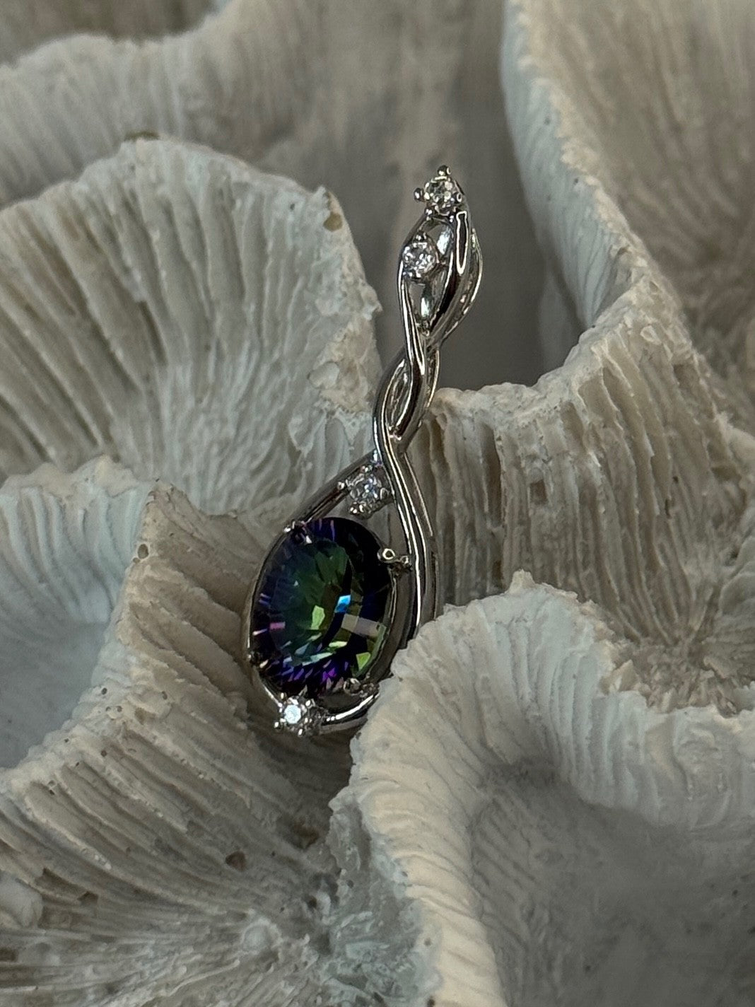 925 Sterling Silver Mystic Topaz & Beryl Pendant Length 1.40 Inch