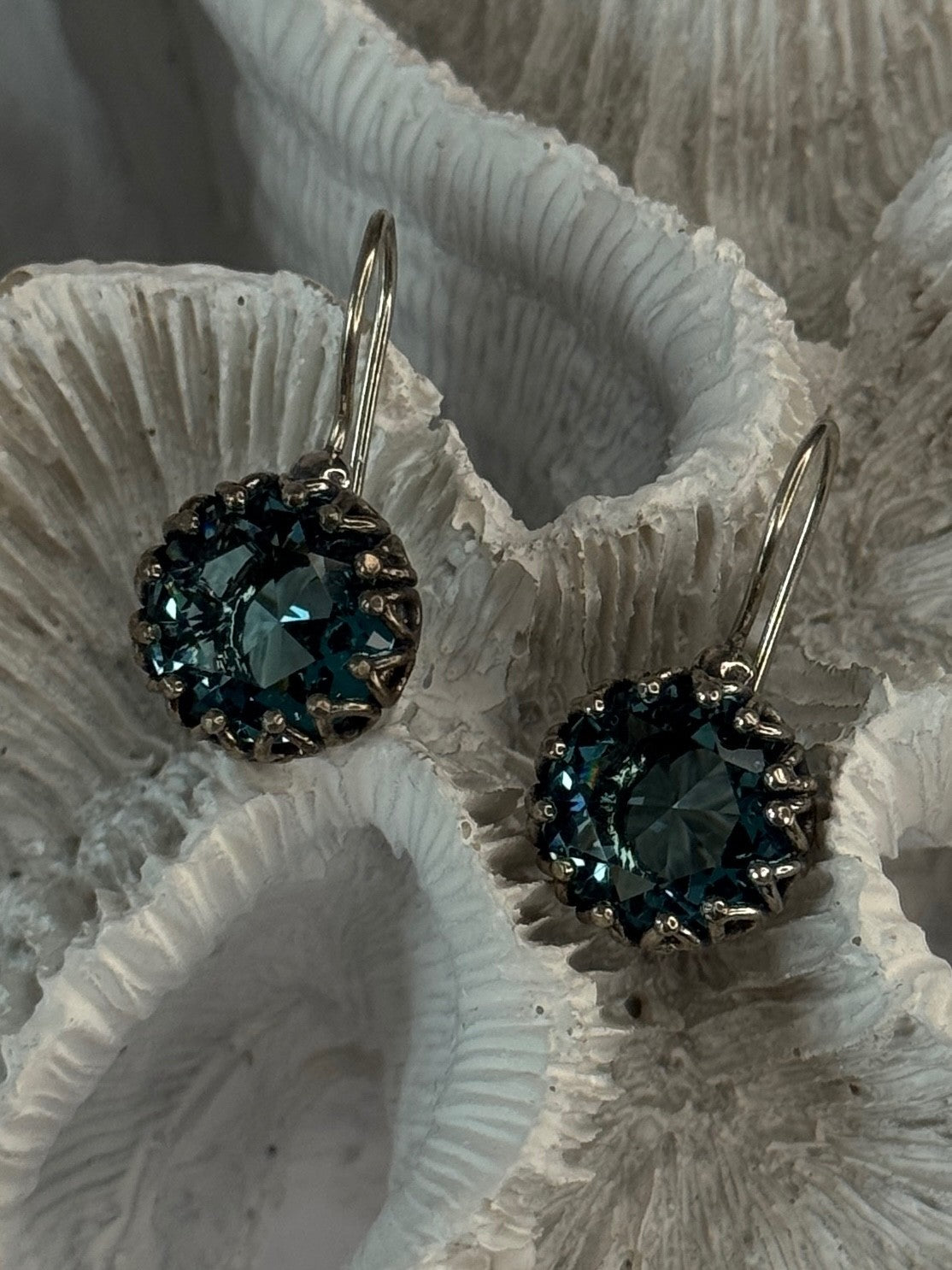 925 Sterling Silver Blue Tourmaline Earrings Length 1 Inch