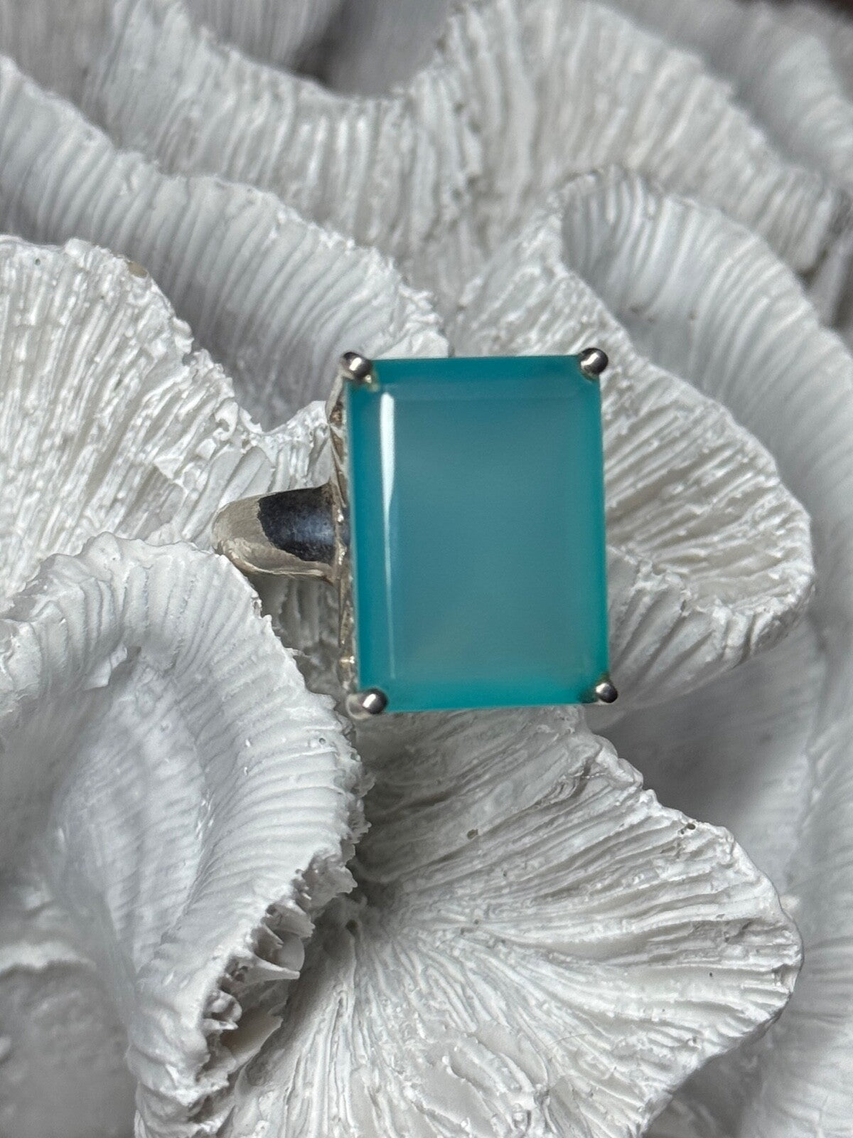 925 Sterling Silver Aquamarine Ring Size 7.5