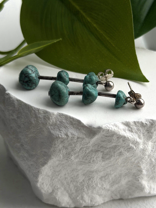 Vintage Turquoise Dangle 925 Sterling Silver Earrings