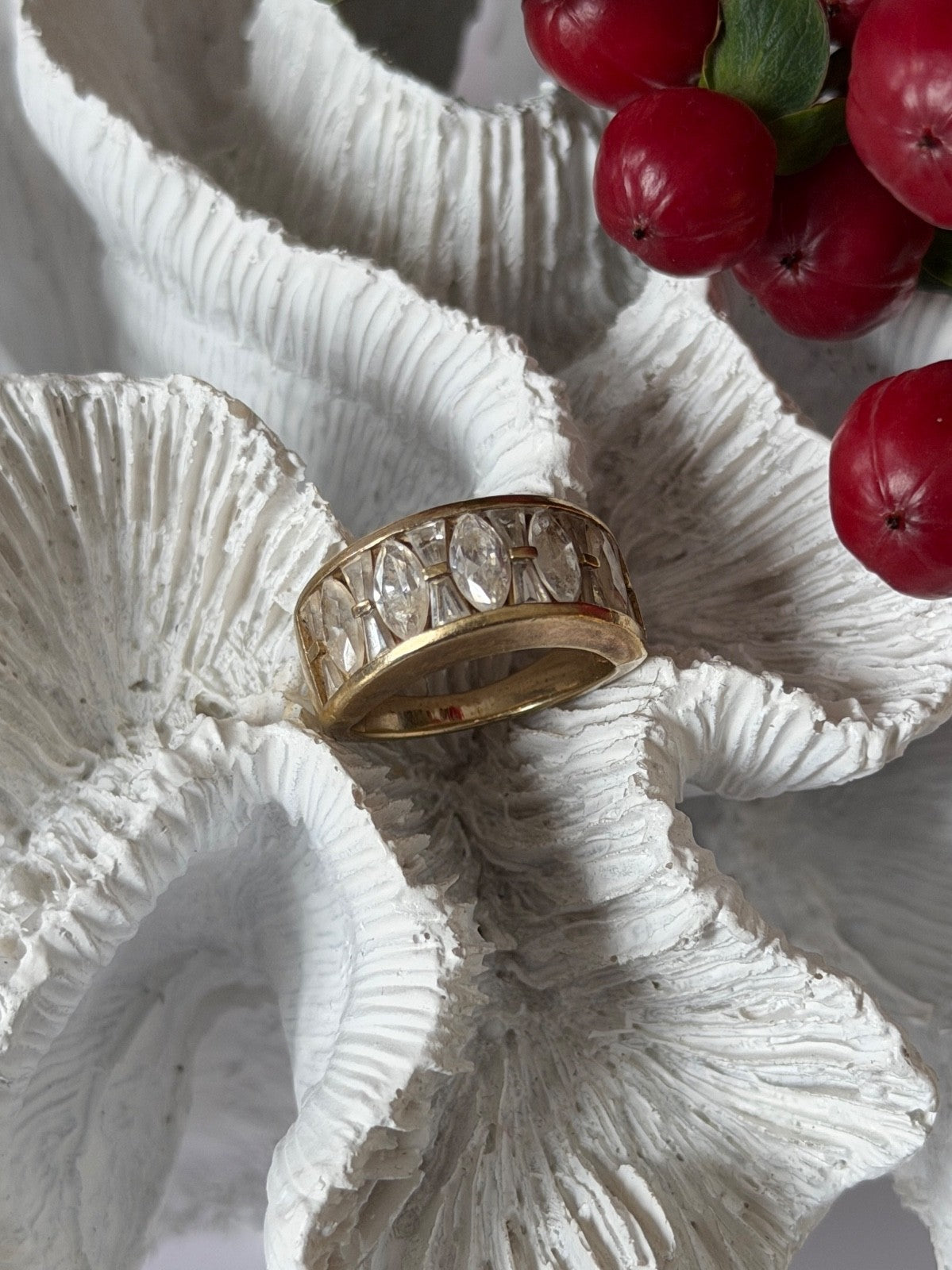925 Sterling Silver Gold Plated Beryl Ring Size 6