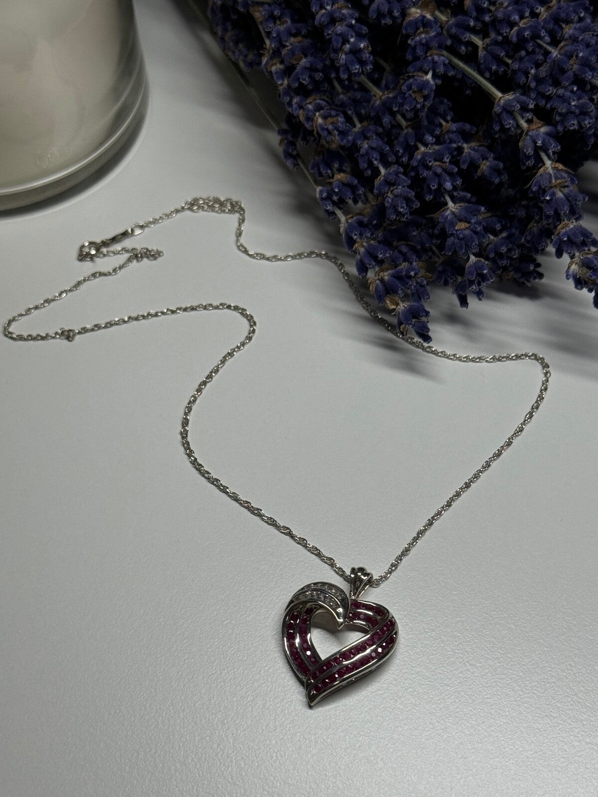 925 Sterling Silver Necklace Pink & White Spinel