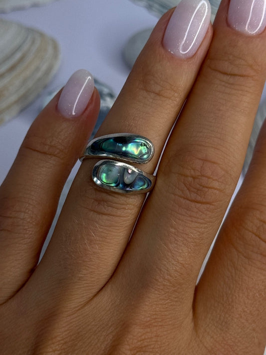 925 Sterling Silver Abalone Ring Size 7.5 Sizable Design