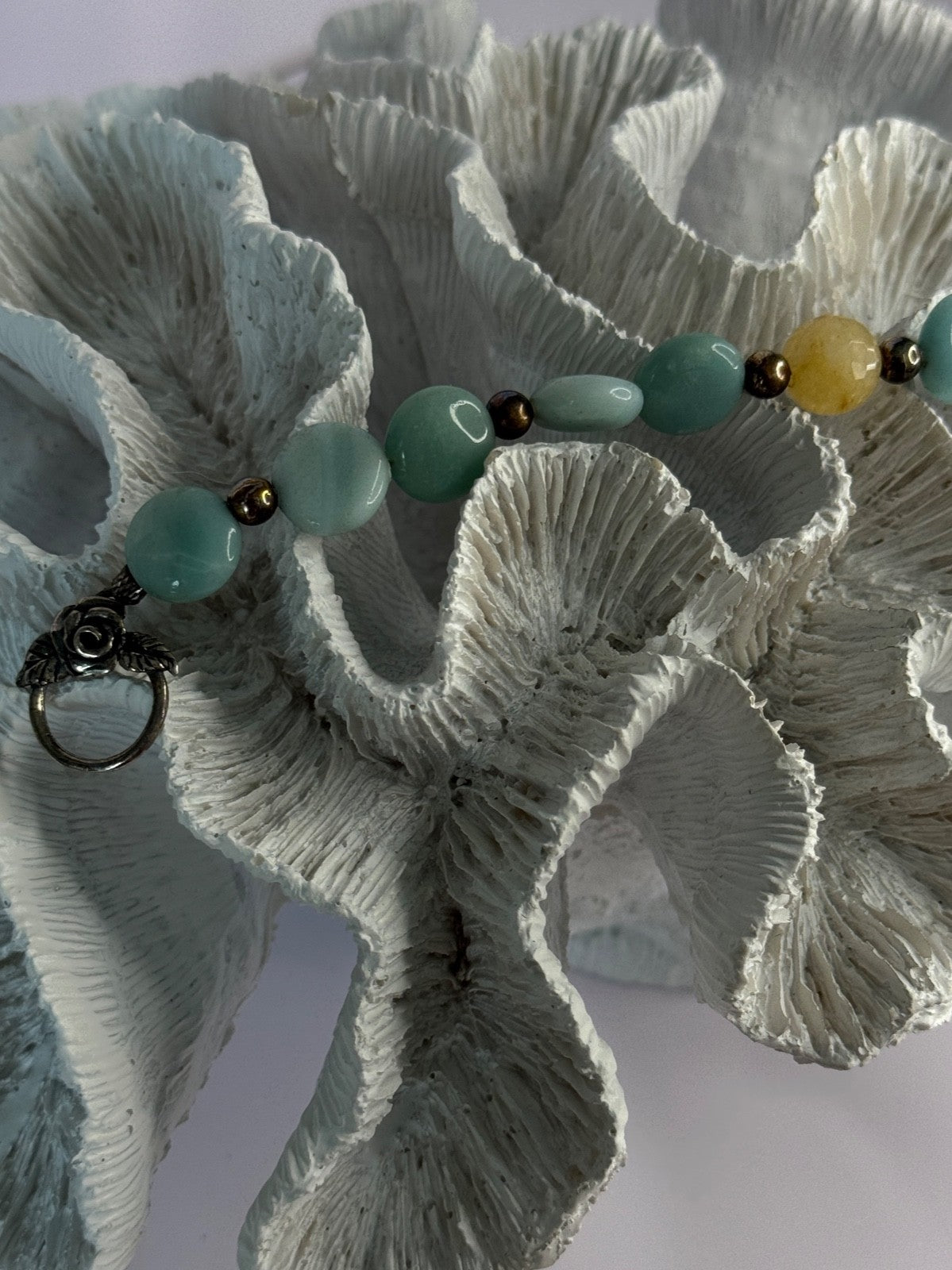 Beautiful 925 Sterling Silver Amazonite Stones Bracelet Length 7.5