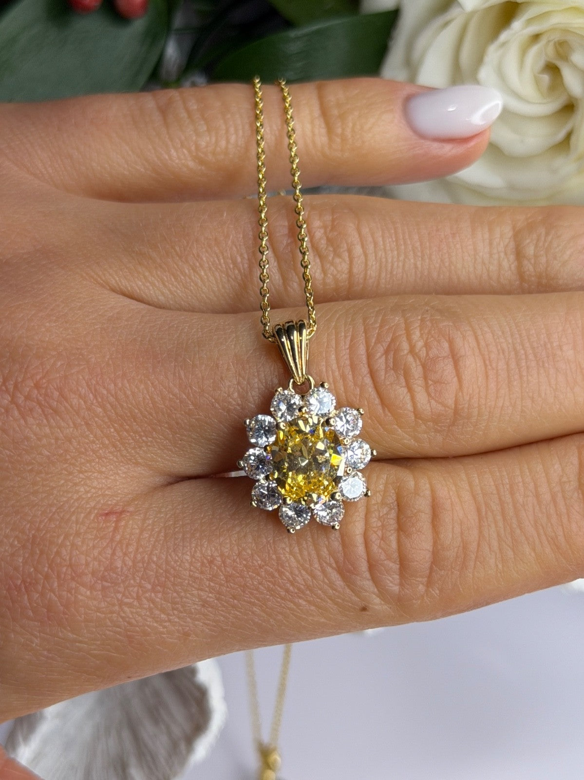 Stauer 925 Sterling Silver Gold Plated Yellow & White Cz Flower Necklace
