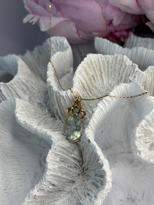 10K Yellow Gold Prasiolite & Diamond Necklace Length 18 Inch