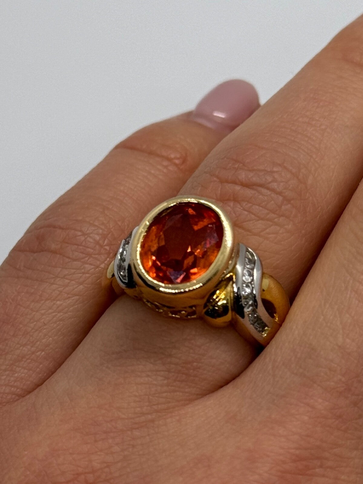 925 Sterling Silver Gold Plated CZ Ring Size 6