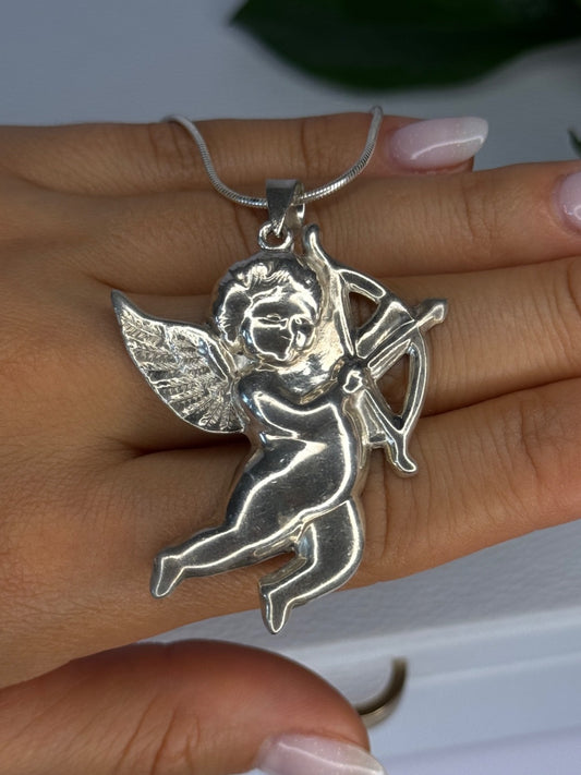 925 Sterling Silver Cupid Necklace Length 24 in