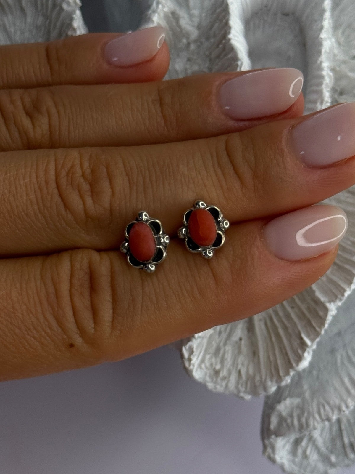 925 Sterling Silver Carnelian Stud Earrings Length 0.40 Inch