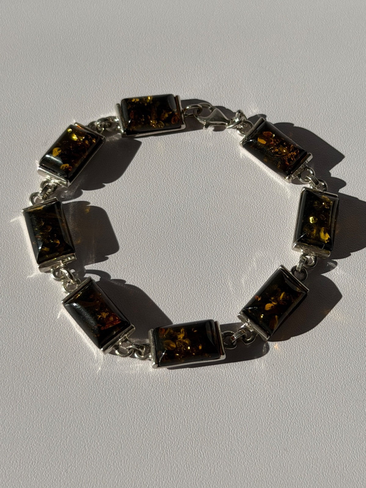925 Sterling Silver Amber Bracelet Size 7