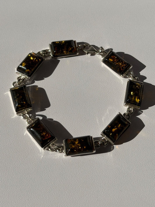 925 Sterling Silver Amber Bracelet Size 7