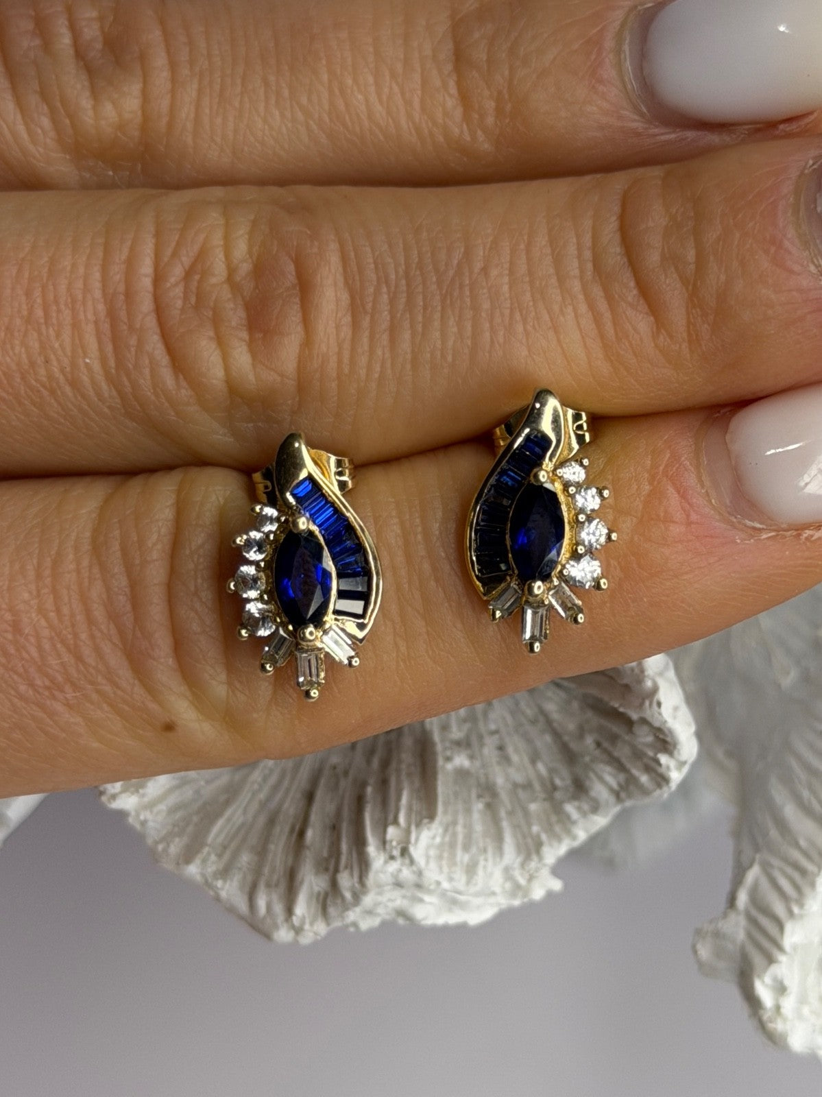 925 Sterling Silver Gold Plated Blue & White Sapphire Earrings