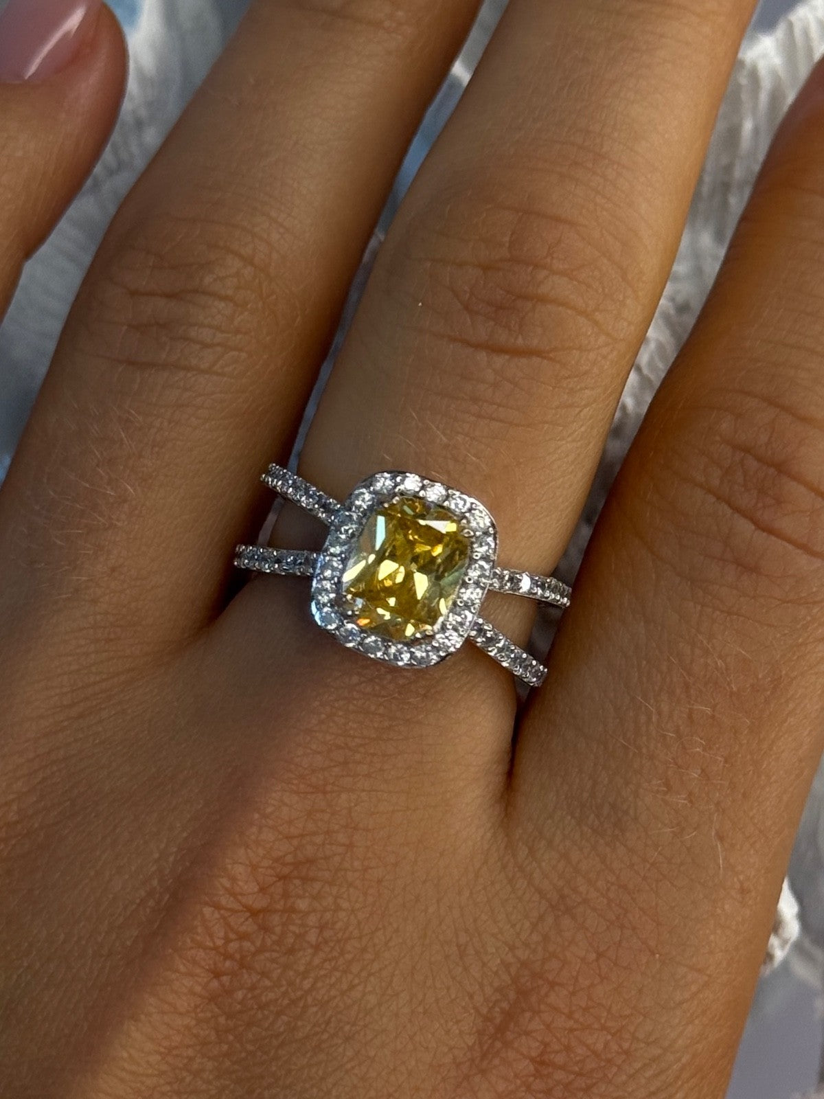 925 Sterling Silver Citrine & Beryl Ring Size 8