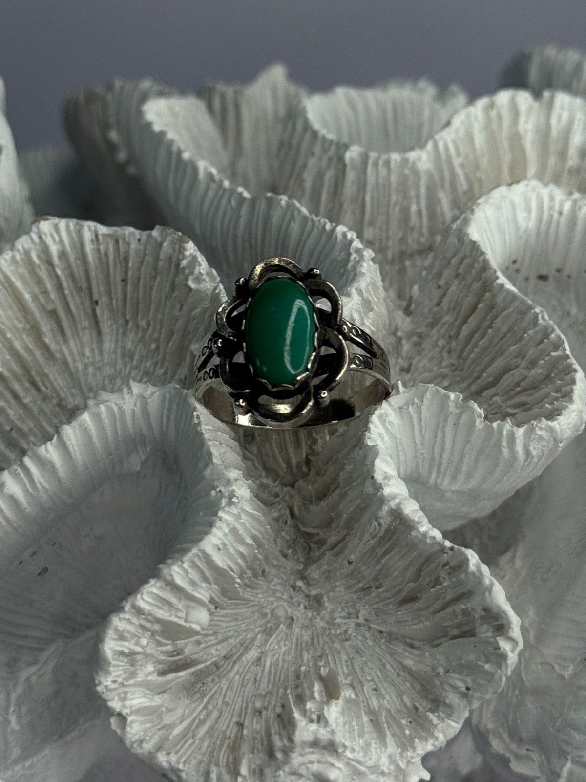 Vintage 925 Sterling Silver Malachite Ring Size 8.5