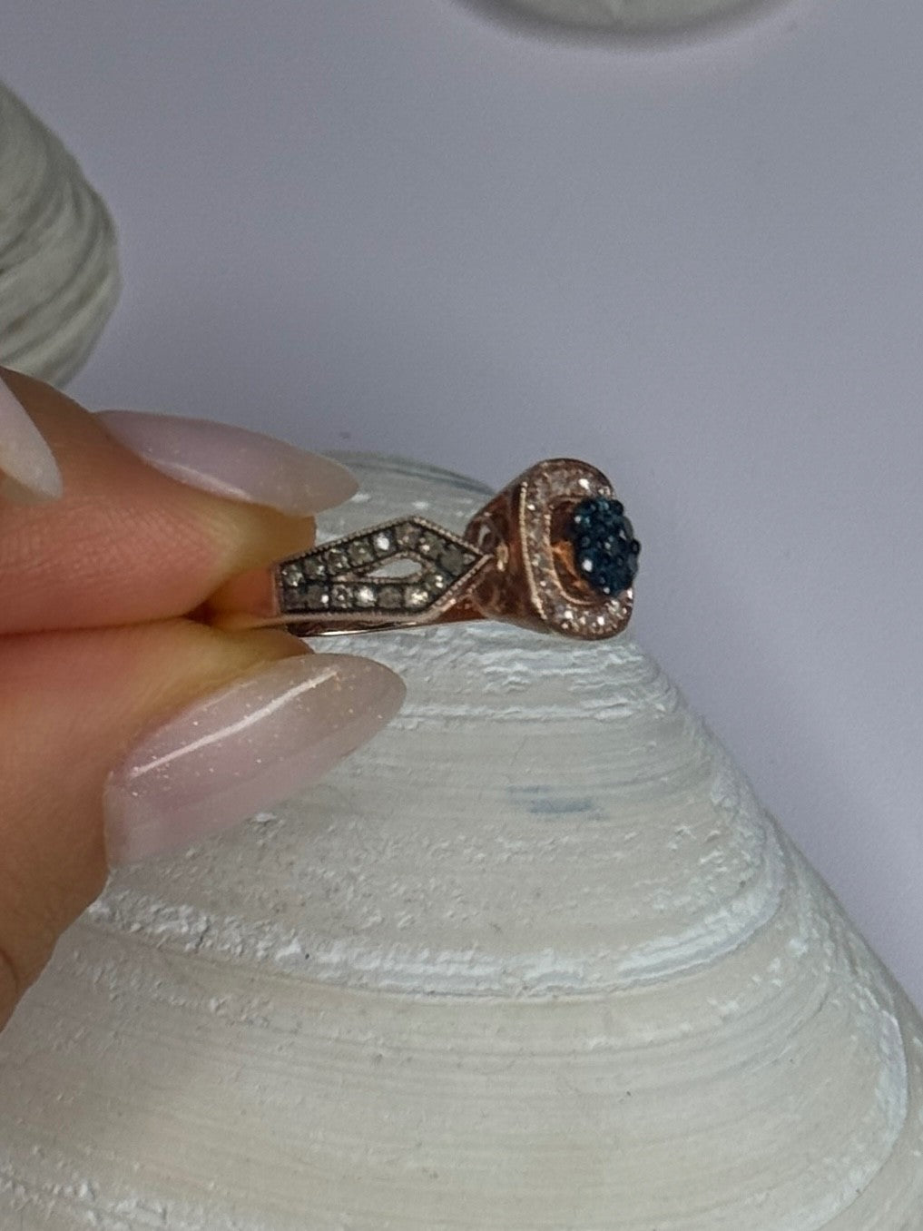 10K Rose Gold 0.5 Carat Clear & Teal Blue Dimond Ring Size 6