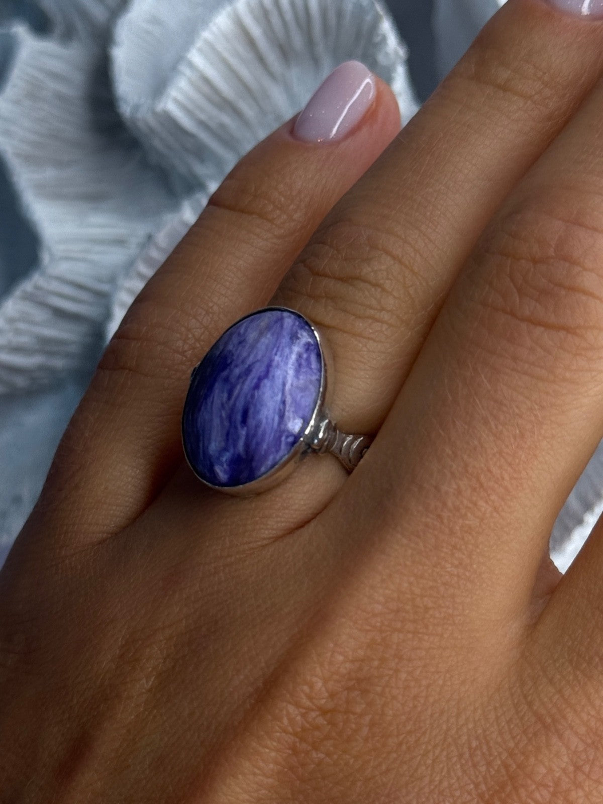 Vintage 925 Sterling Silver Charoite Ring Size 6