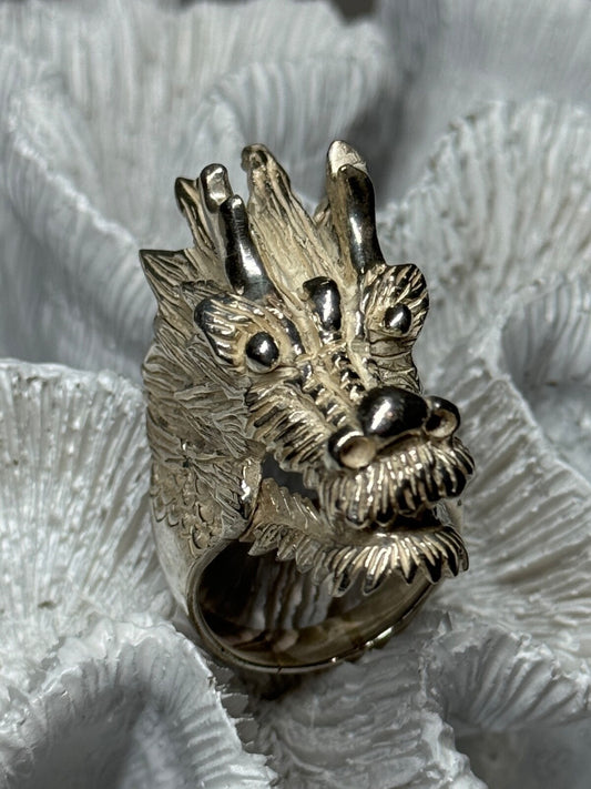 925 Sterling Silver Dragon Ring Size 11
