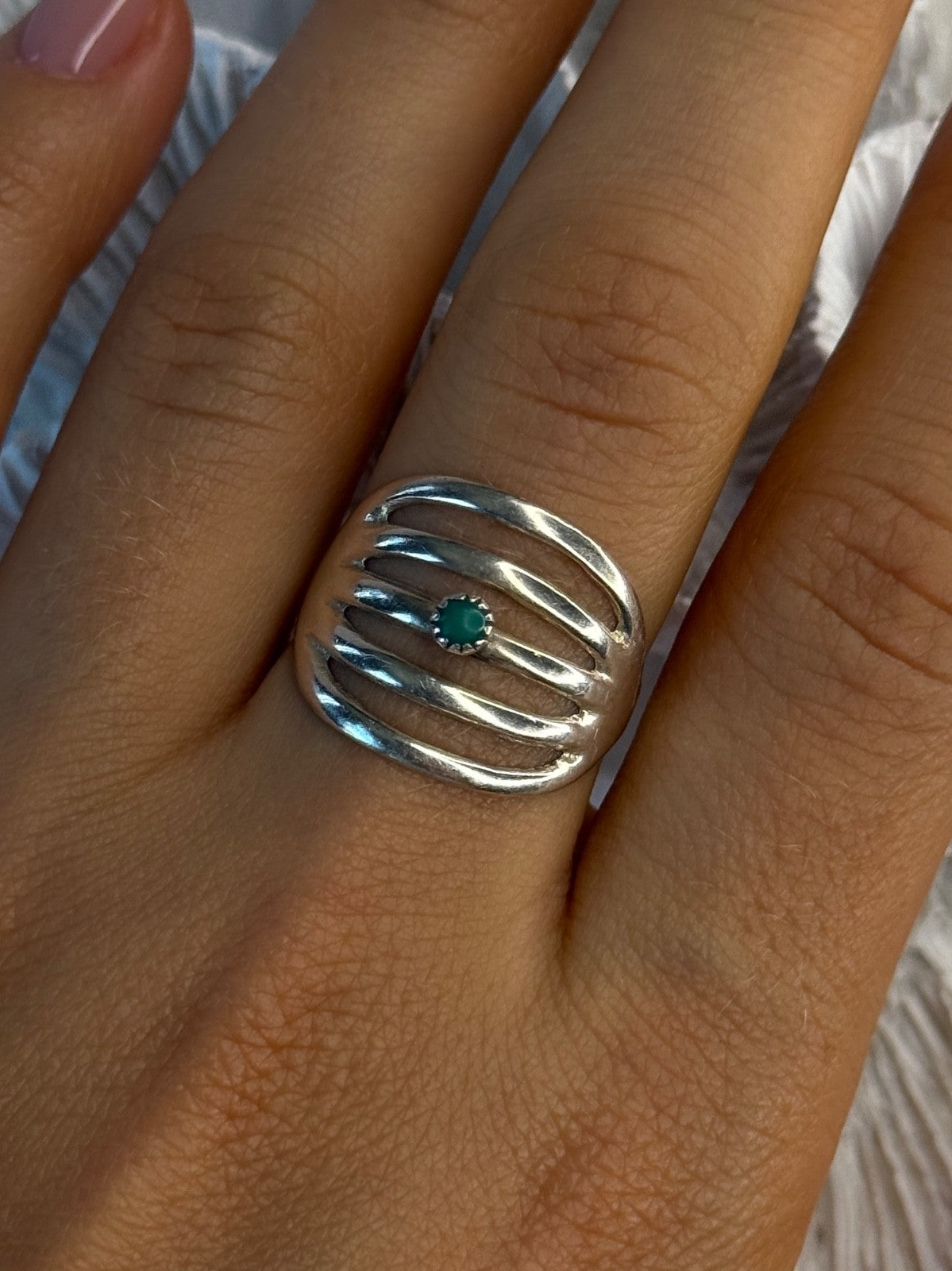 925 Sterling Silver Green Malachite Ring Size 9