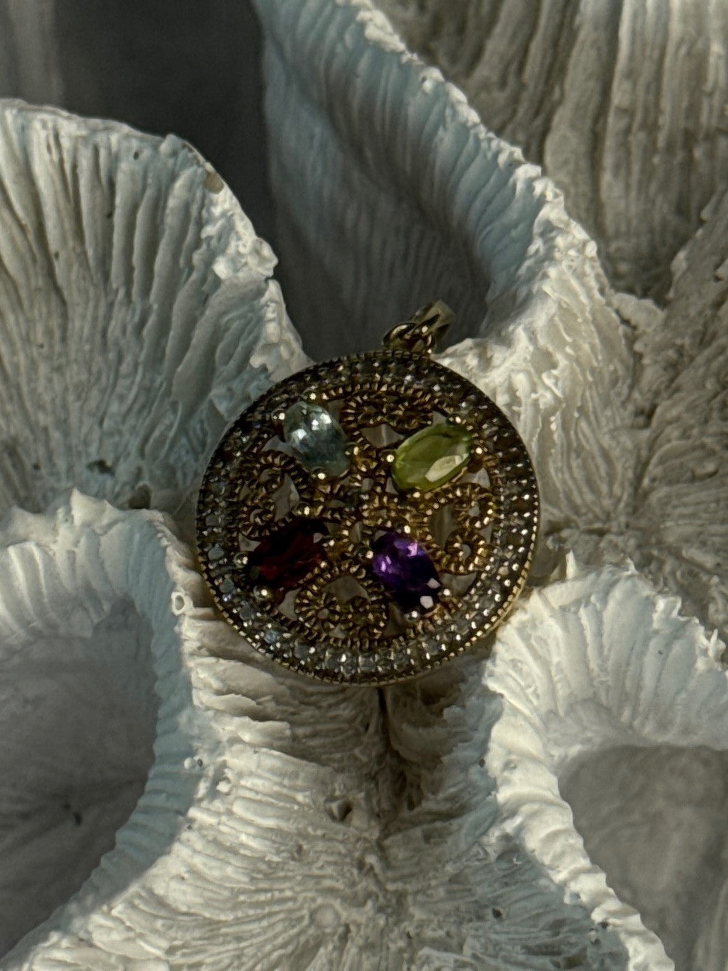925 Sterling Silver Gold Plated Topaz Peridot Garnet Amethyst Pendant