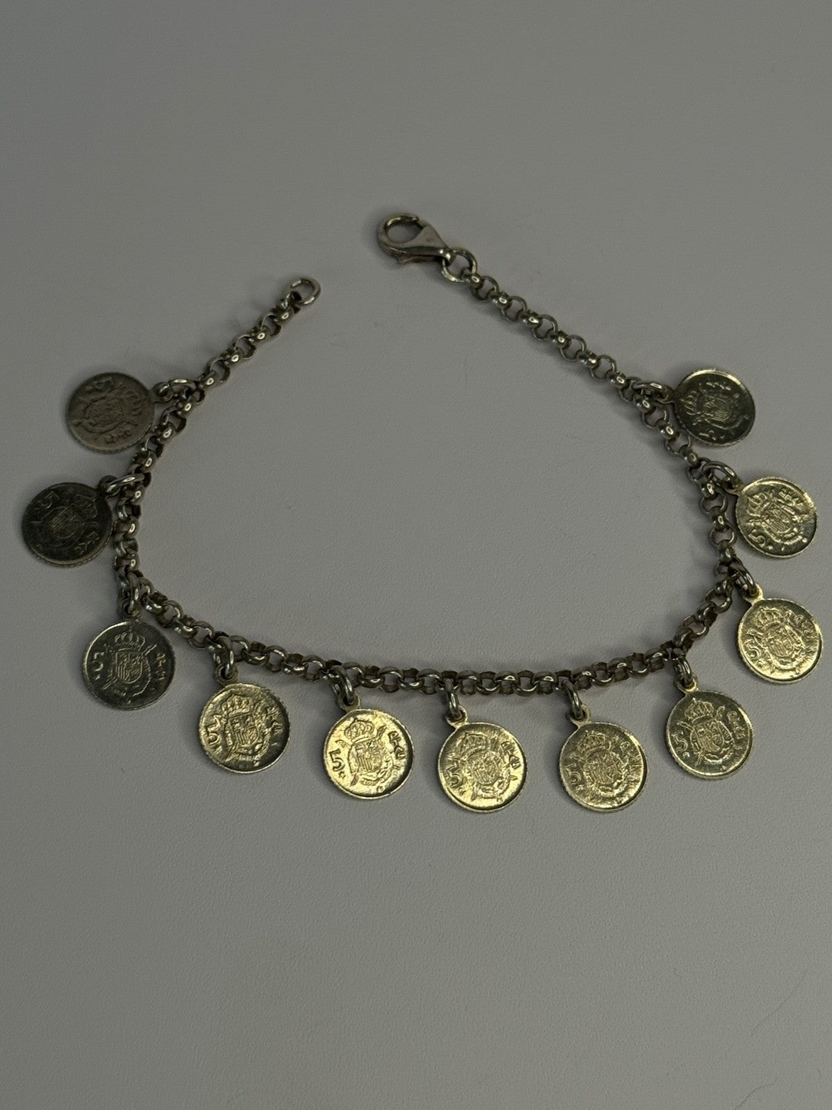 1975 Juan Carlos 925 Sterling Silver Bracelet Spanish Coin Length 7