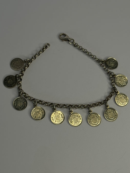 1975 Juan Carlos 925 Sterling Silver Bracelet Spanish Coin Length 7