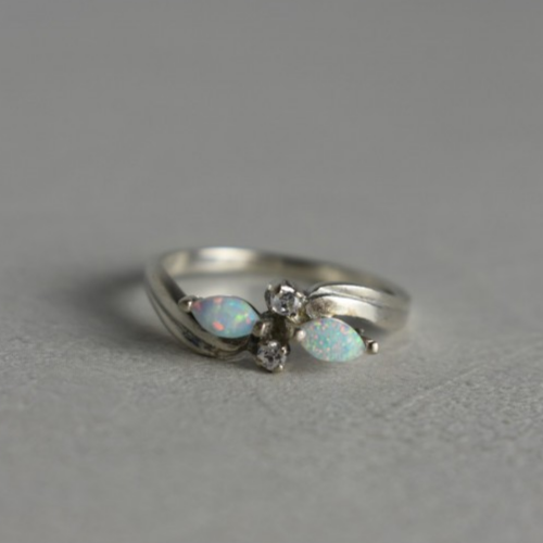 925 Sterling Silver Opal & CZ Ring Size 6.5