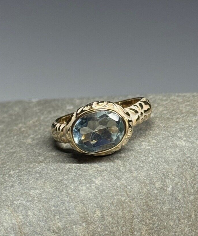 925 Sterling Silver Gold Plated Topaz Ring Size 6