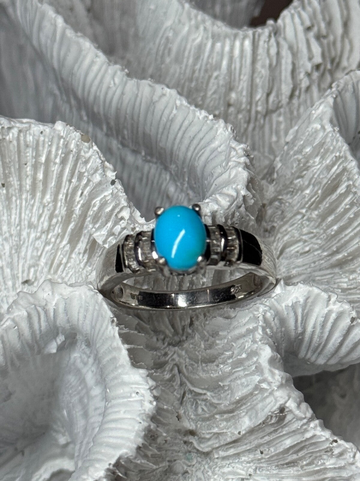 925 Sterling Silver Larimar & Beryl Ring Size 7.5